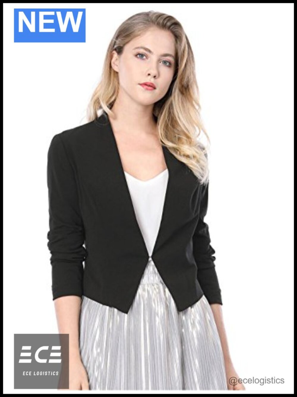 Womens Cropped Blazer Collarless Open Front Business Casual Suit Jacket
